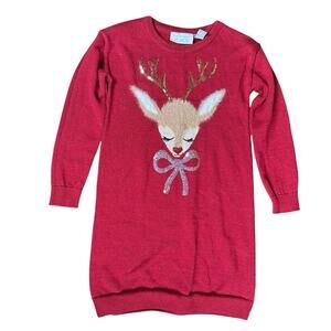 Childrens Place Reindeer Toddler Red Christmas Sweater Dress 4T Sequin Sparkle